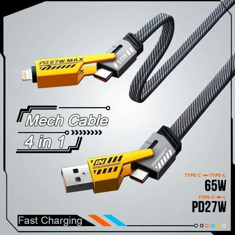 4 in 1 USB-C Charging Cable 1m Type-C Connector Nylon Braided PD 65W 27W Fast Charging