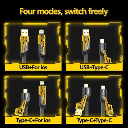 4 in 1 USB-C Charging Cable 1m Type-C Connector Nylon Braided PD 65W 27W Fast Charging